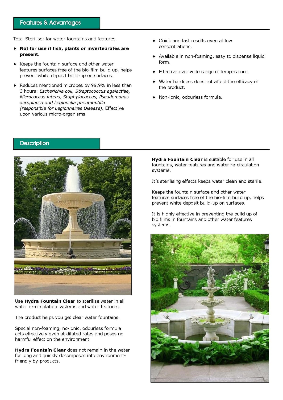 Hydra Fountain Clear Water Feature Cleaning, 250ml Treats 7,500L Highest Dilution Rates, Fountain Cleaner Treatment Keeps Water Crystal Clear from Algae, Green Water, Biofilm Build-up