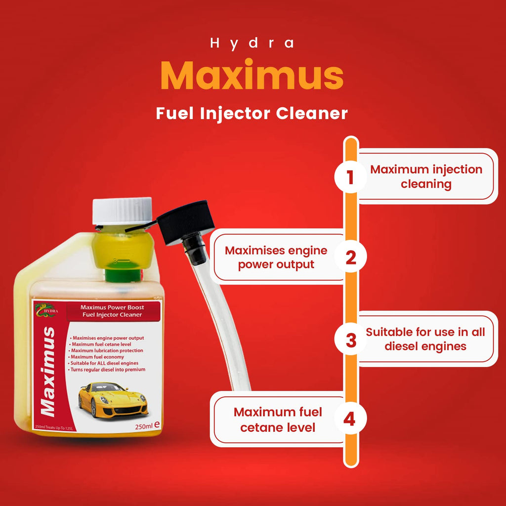 HYDRA MAXIMUS fuel injector cleaner, 250ML Treats Up To 125 litres, for cleaning diesel injectors performance enhancing diesel turbo cleaner additive for diesel fuel EGR valve cleaner diesel engines