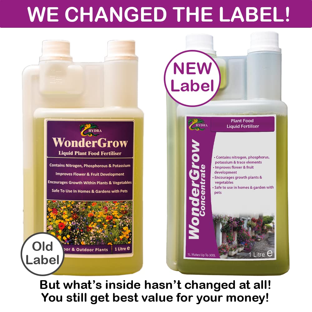 Hydra WonderGrow Liquid Plant Food - Indoor Plant Food & Seaweed Fertiliser for House Plants | Plant feed & Fertiliser for Gardens & Lawns | 1 Litre
