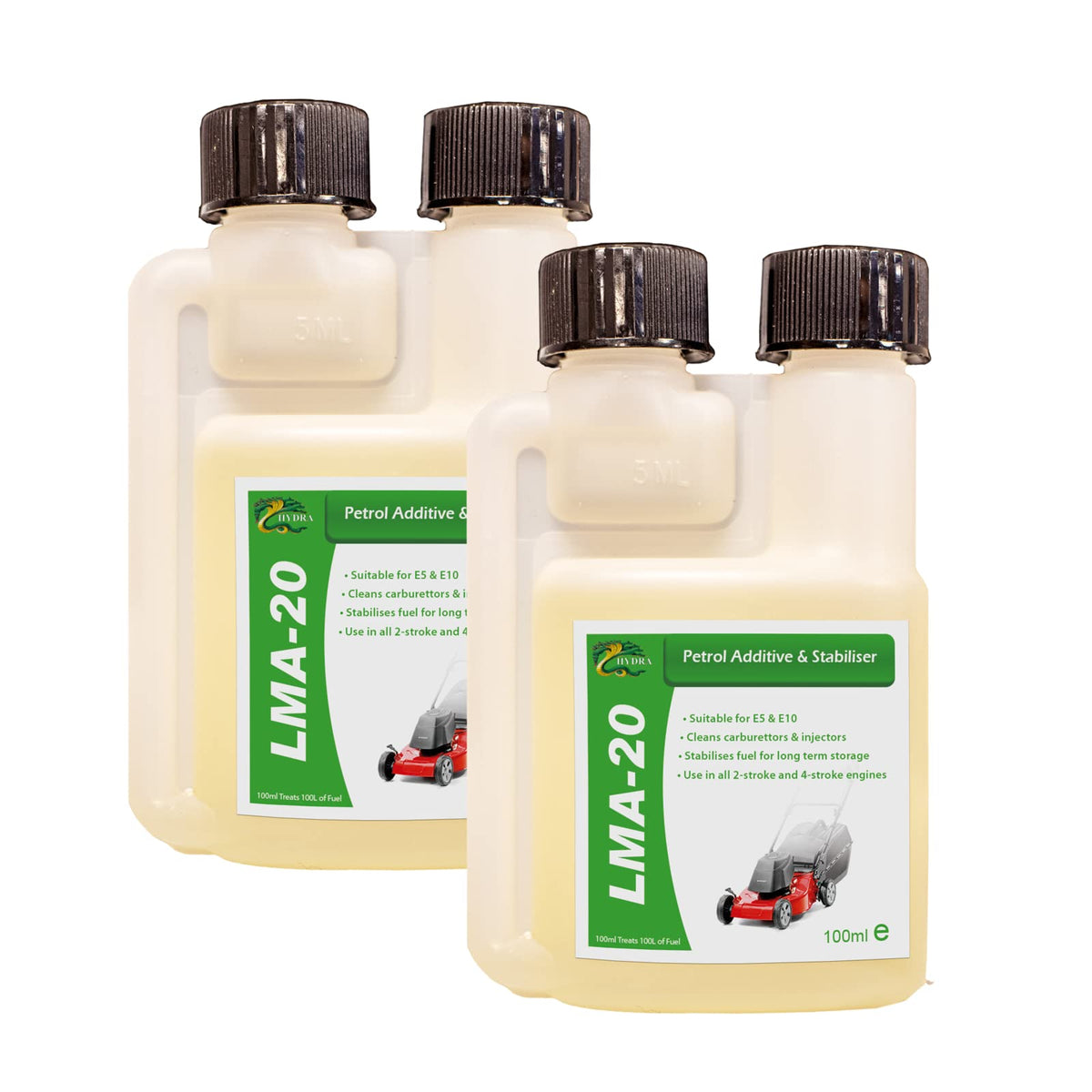 HYDRA LMA-20 100mlx2 Fuel Fit Petrol Injector Cleaner Additive & Stabiliser for all 2-Stroke and 4-Stroke Engines