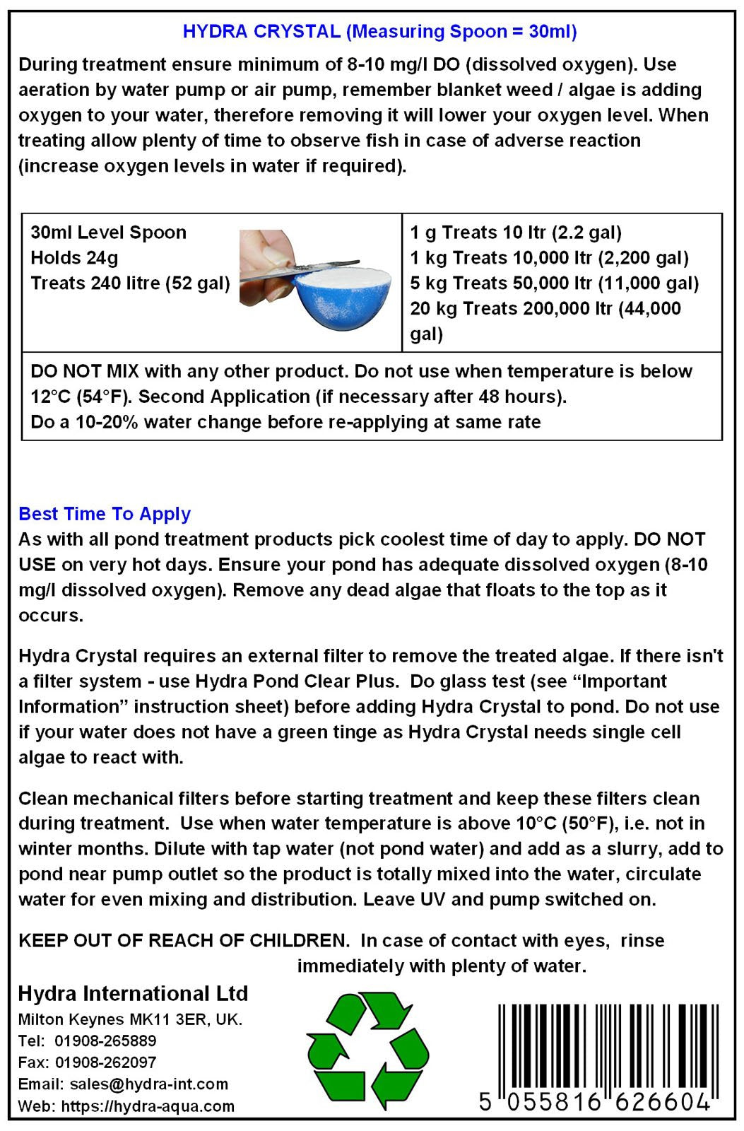 Hydra Crystal Water Treatment FBA