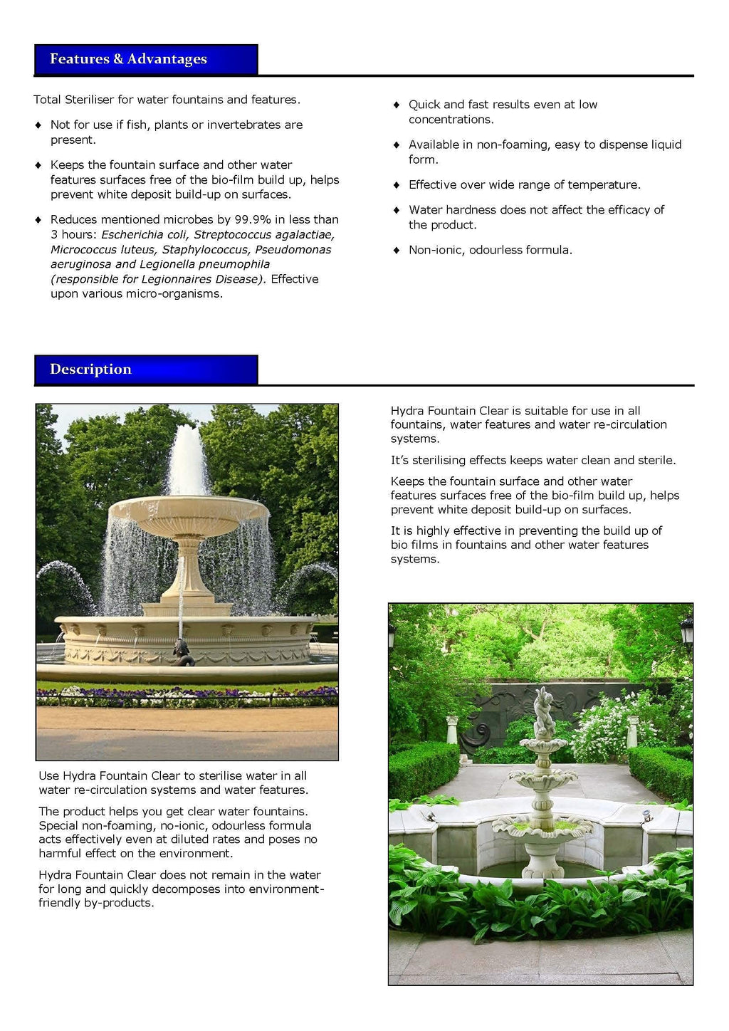 Hydra Fountain Clear Water Feature Cleaner | 60ml Treats 1,800L Highest Dilution Rates - Water Feature Treatment Keeps Water Crystal Clear from Algae, Cleans Water & Biofilm Build-up