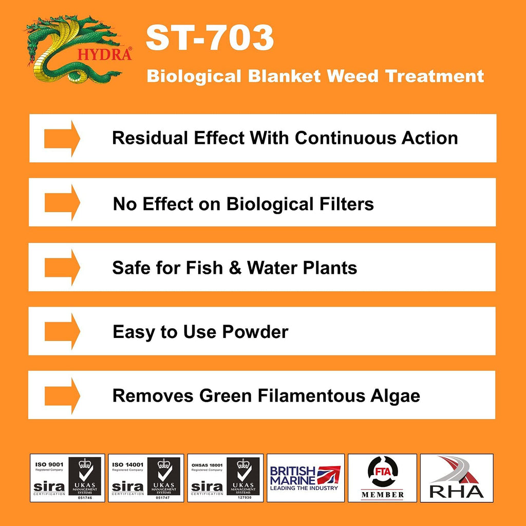 HYDRA Pond Algae Control ST703 1KG Treats up to 20,000 LITRES - Resistant Filamentous Algae Control Treatment