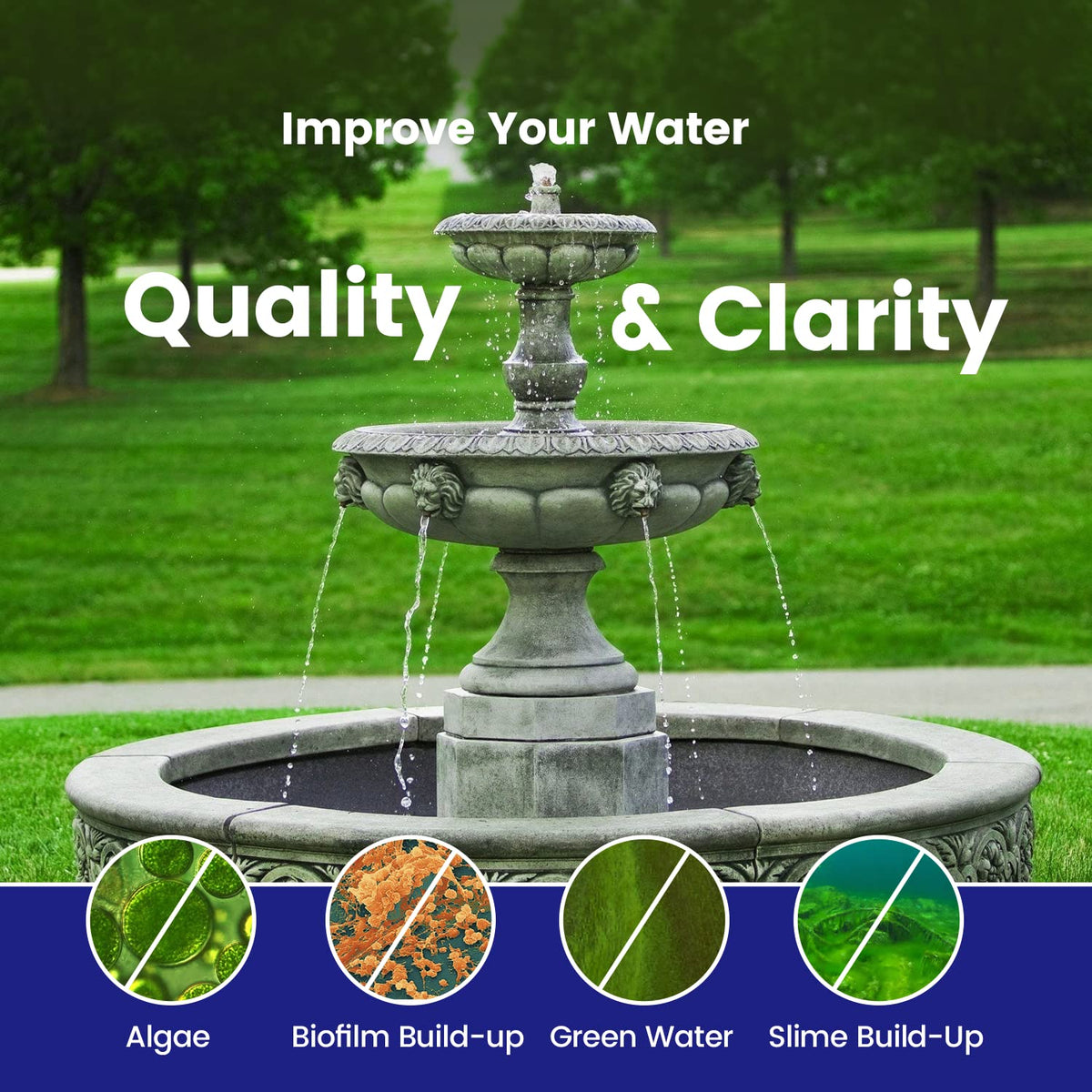 Hydra Fountain Clear Water Feature Cleaning, 2x250ml Treats 15,000L Highest Dilution Rates, Fountain Cleaner Treatment Keeps Water Crystal Clear from Algae, Green Water, Biofilm Build-up