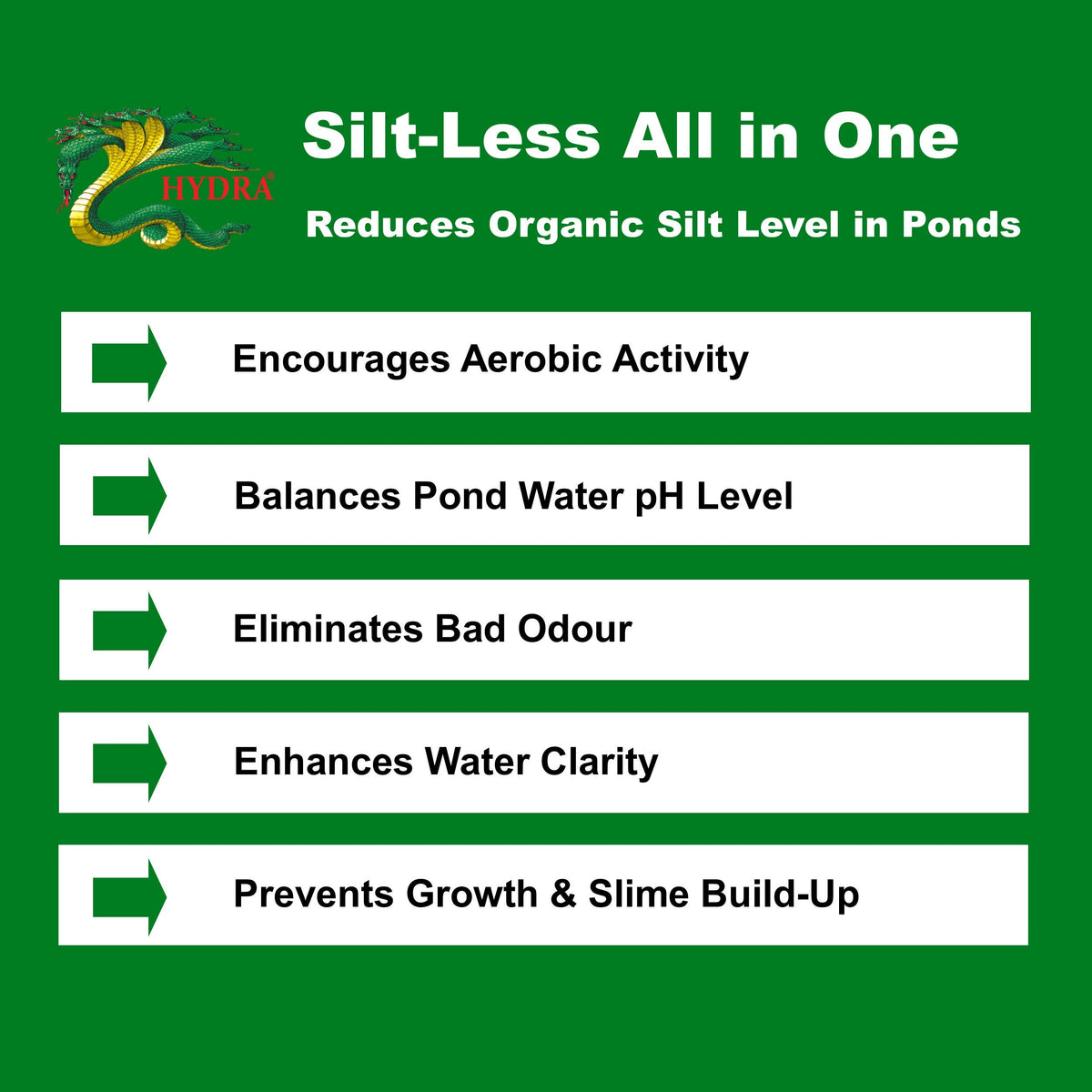 Hydra Pond Silt Remover - All in One Pond Algae Remover & Pond Water Treatment | Pond Sludge Remover Prevents Blanket weed, Algae, Cloudy Water, Slime & Bad Odour | 1KG