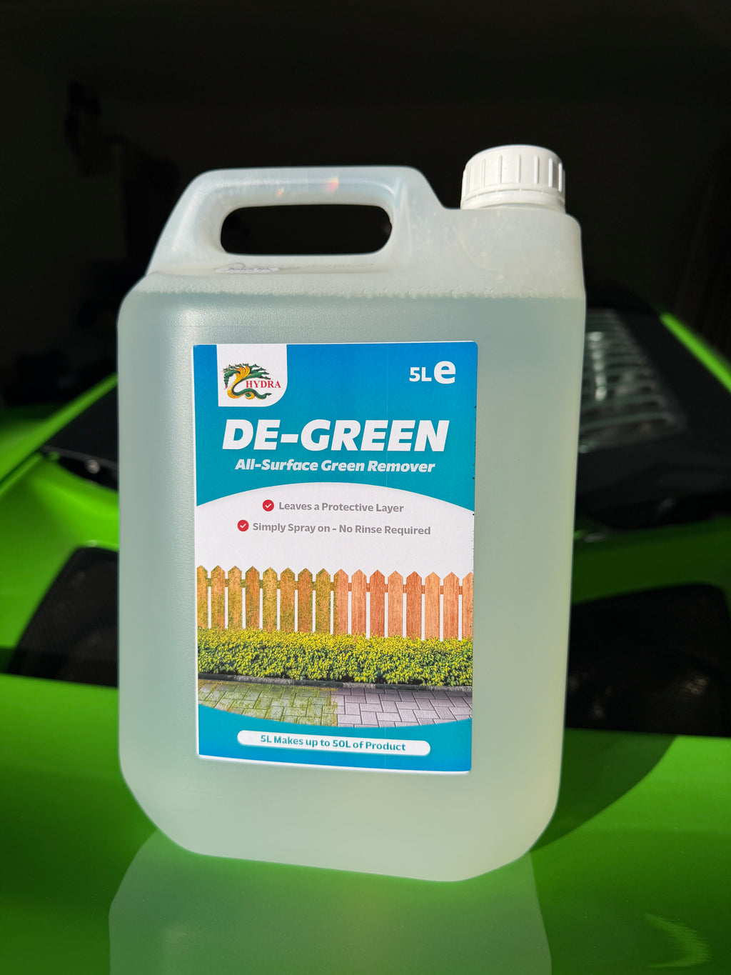 Hydra De-Green - Removes Algae, Moss, Green Fungus & Mould from Hard & Soft Surfaces | Patio, Driveway & Fence Cleaner | 5L