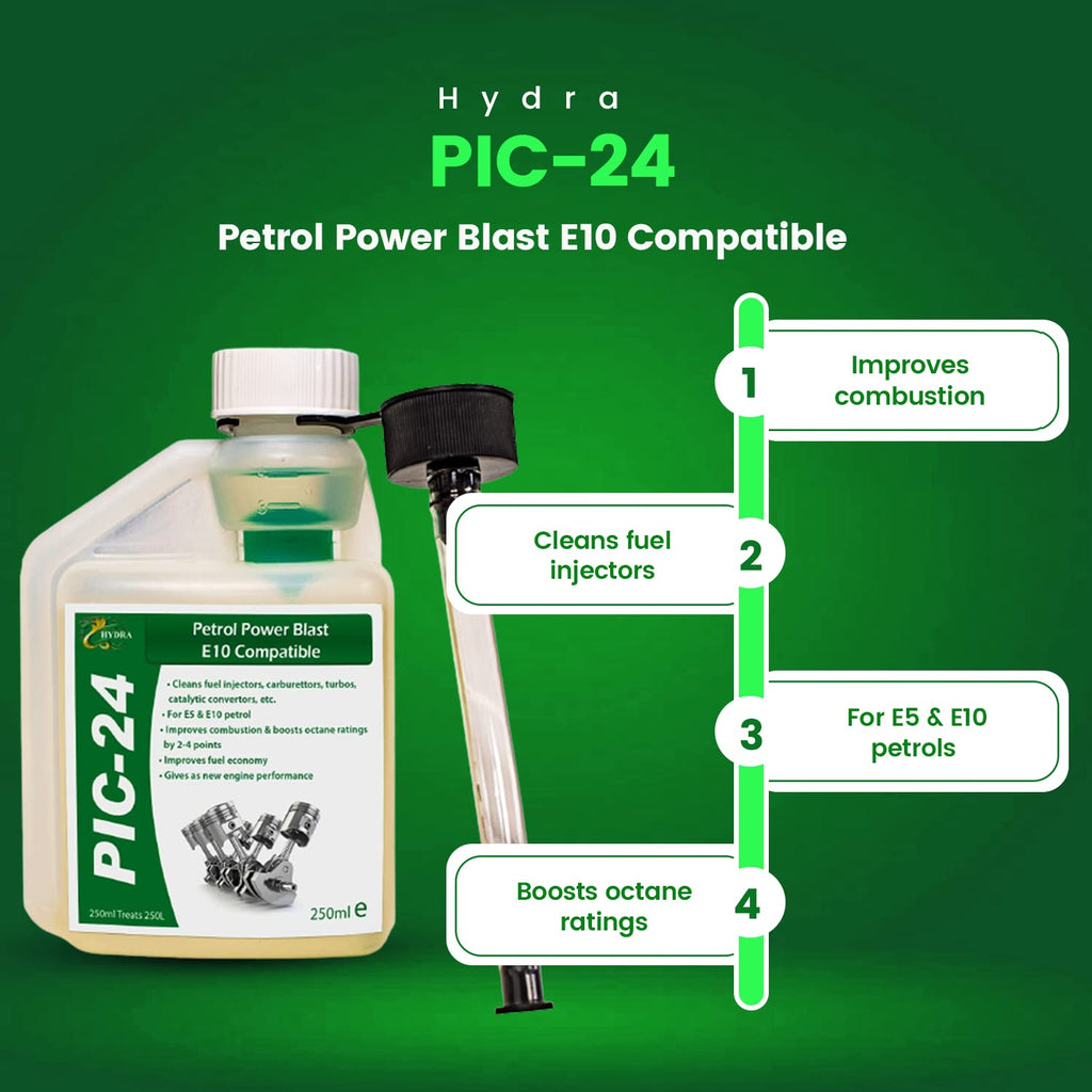 Hydra PIC-24 Petrol Injector & Carburettor Cleaner + Additives - 250ml Treats 250litres