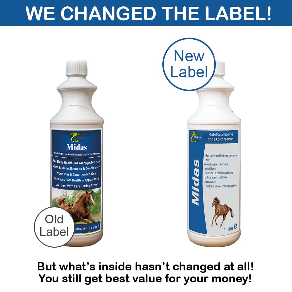 HYDRA MIDAS 1L Horse Herbal Conditioning Skin Shampoo for Smooth, Strong and Glossy Coat, Mane & Tail