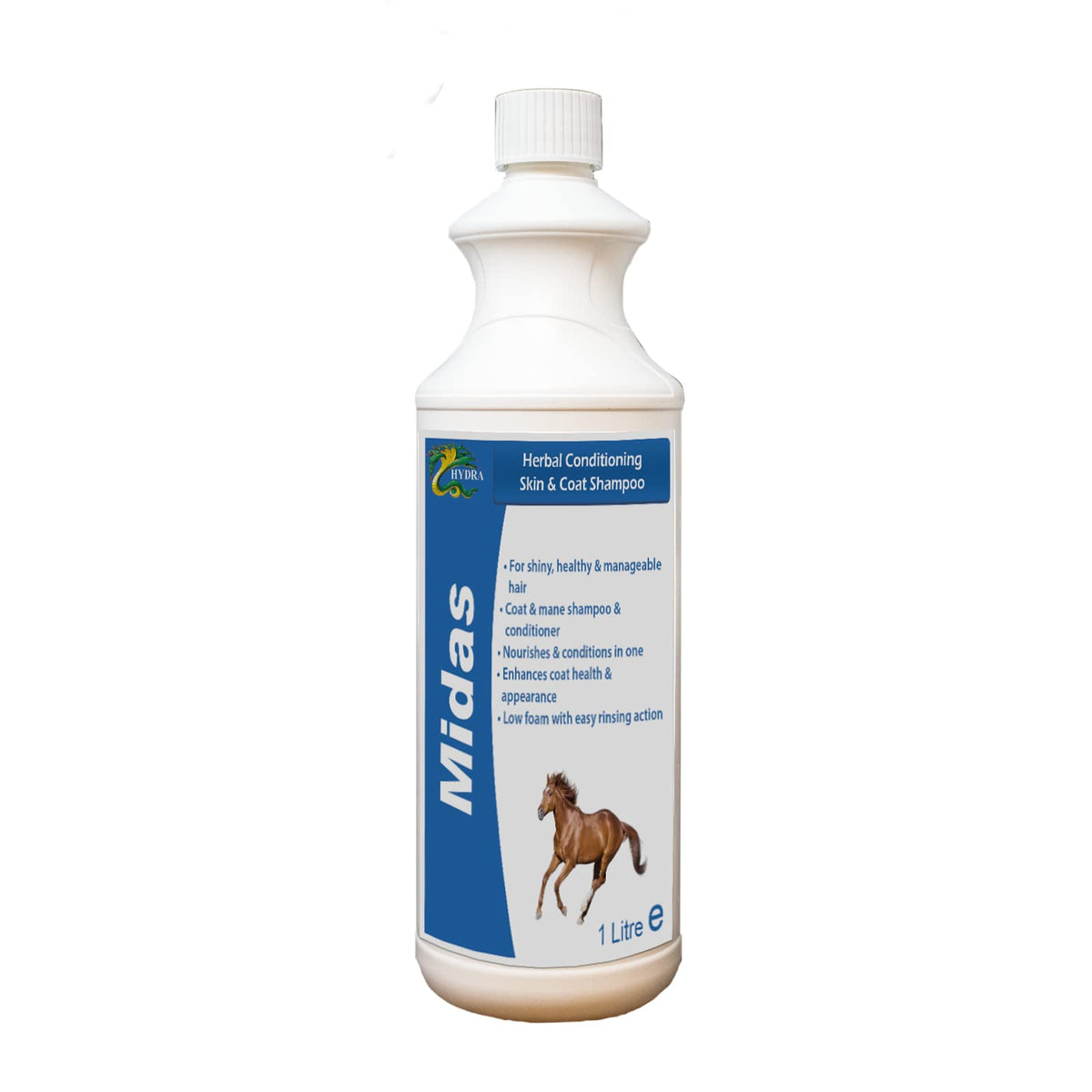 HYDRA MIDAS 1L Horse Herbal Conditioning Skin Shampoo for Smooth, Strong and Glossy Coat, Mane & Tail
