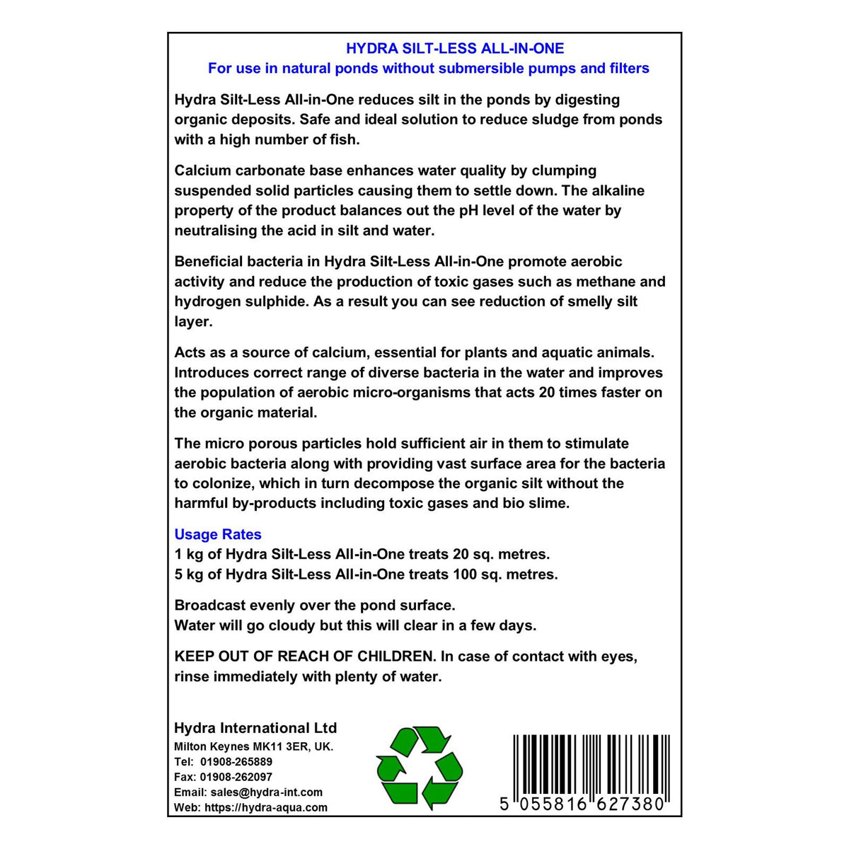 Hydra Pond Silt Remover - All in One Pond Algae Remover & Pond Water Treatment | Pond Sludge Remover Prevents Blanket weed, Algae, Cloudy Water, Slime & Bad Odour | 1KG