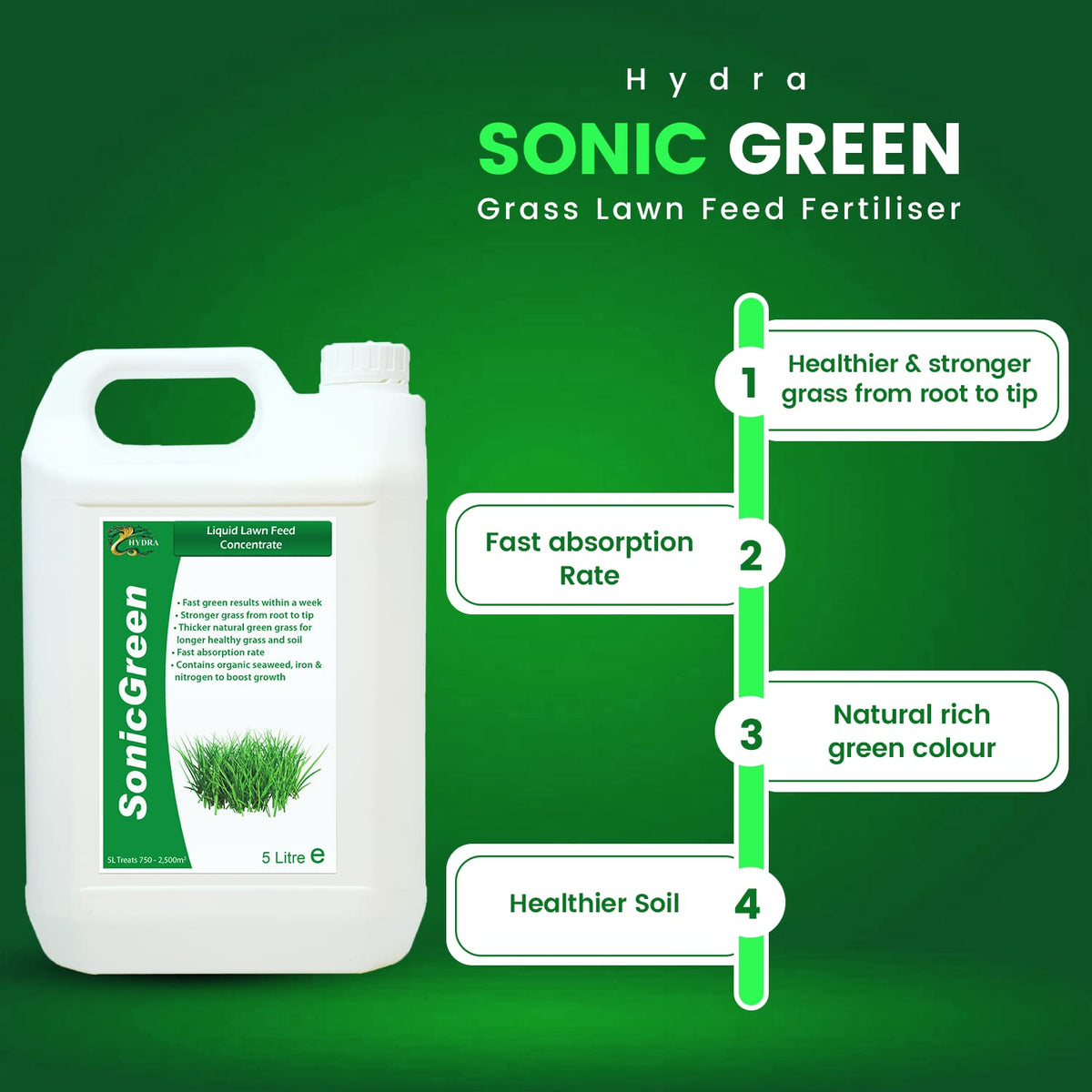 Hydra SonicGreen Grass Lawn Feed Fertiliser (5 Litre)