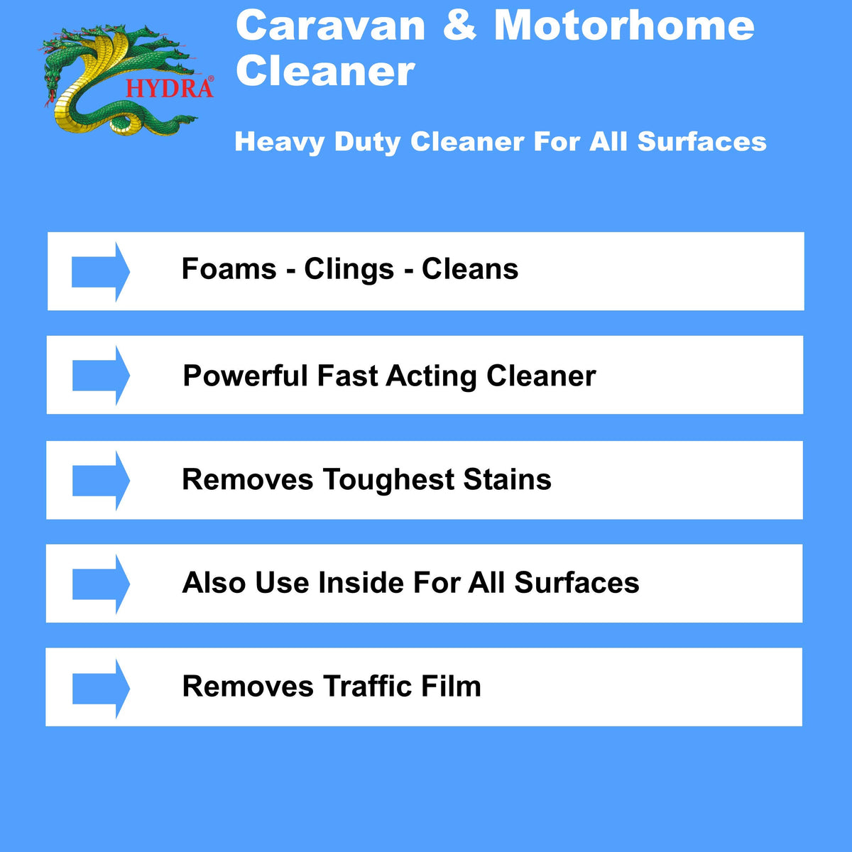 HYDRA CARAVAN CLEANER 1L Removes Diesel Fumes, Road and Traffic Film RVs and Campers Trailers