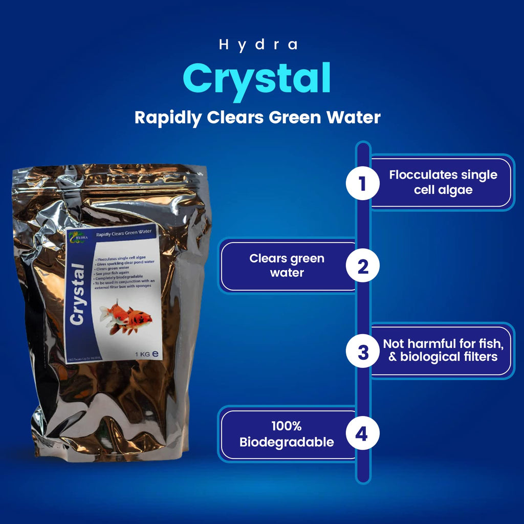 Hydra Crystal Treats UpTo 10,000 litres + Pond Algae Green Water Remover 1Kg