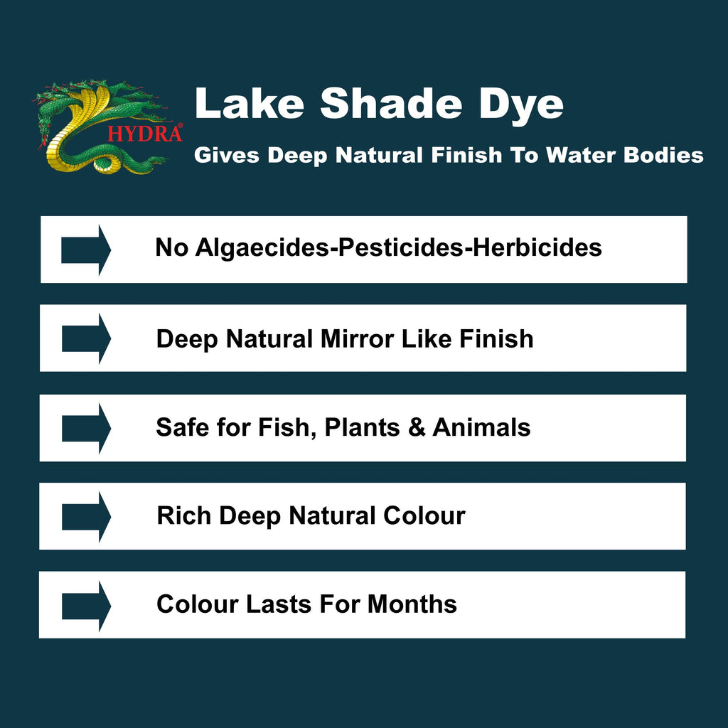 Hydra Water Black Dye - Lake Shade Powder Dye for Lakes, Ponds & Fountains | 1Kg treats up to 40,000,00 litres for Quarry and Lakes