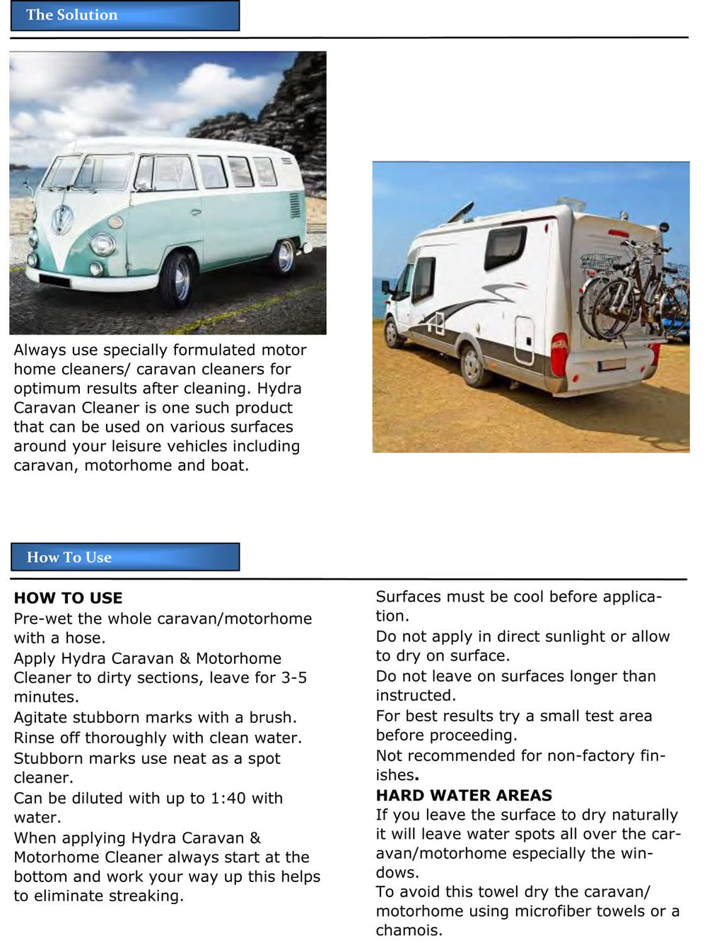 HYDRA CARAVAN CLEANER 1L Removes Diesel Fumes, Road and Traffic Film RVs and Campers Trailers