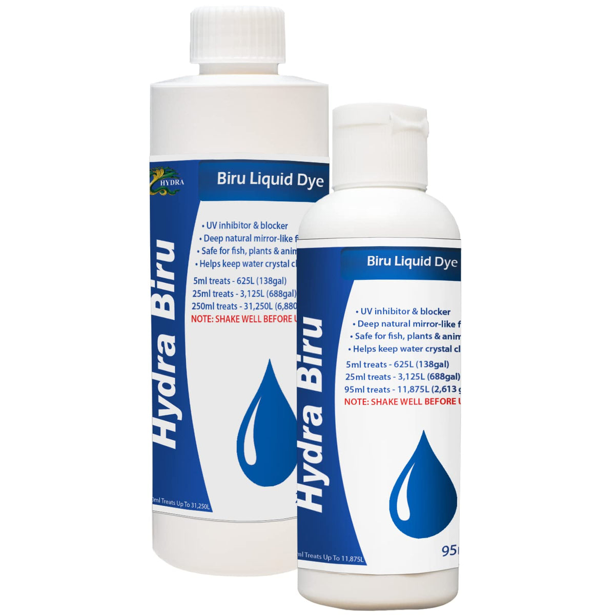 HYDRA LIQUID BLUE DYE 95ml Treats upto 11,875L Concentrated Liquid Dye Safe for Use in Ponds, Fountains & Water features